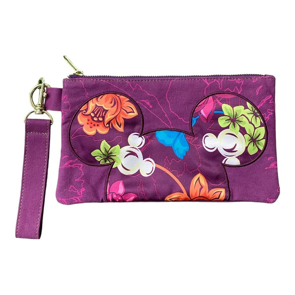 Disney Handbags - Disney floral Mickey ears wristlet pouch zipper pull